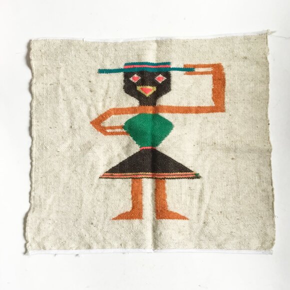 Vintage Latin American Handwoven Wool Figure with Hat and Dress Textile Panel - Picture 4 of 4